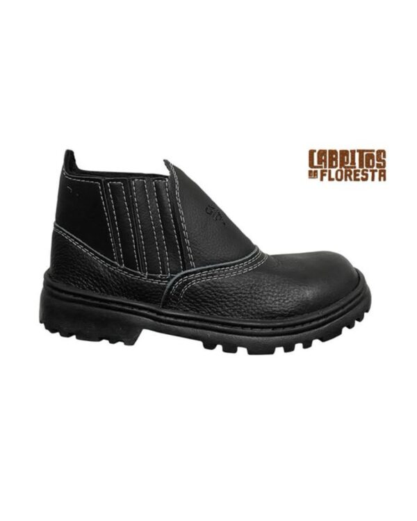 Bota De Couro Preto Elástico Blaqueado Bico De Plástico - Cabritos da Floresta | CA- 49423